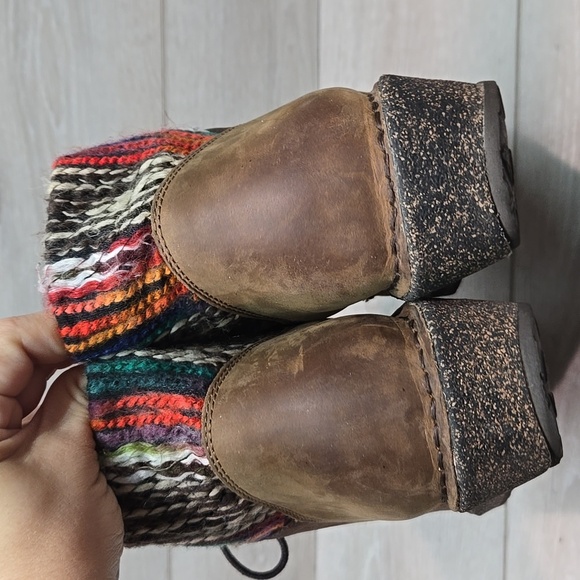 Aetrex Jolie Brown Leather Ankle Boots Colorful Knit Cuff Wedge Shoes 10.5-11 - Picture 7 of 14